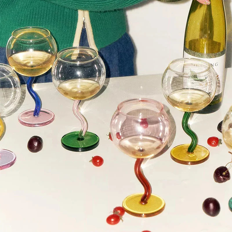 Bubble Glass Contrasting Color Matchinging Design, Creative Curve Handle - Light Luxury High-End Colorful Glass Cup