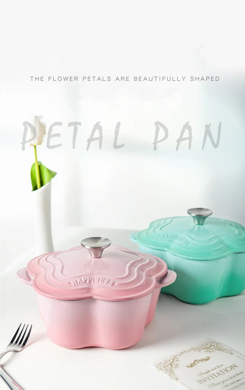 Petal Cast Iron Dutch Oven Binaural Enamel Pot for Bake Bread and Casserole Dish Braising With Lid For All Heat Source