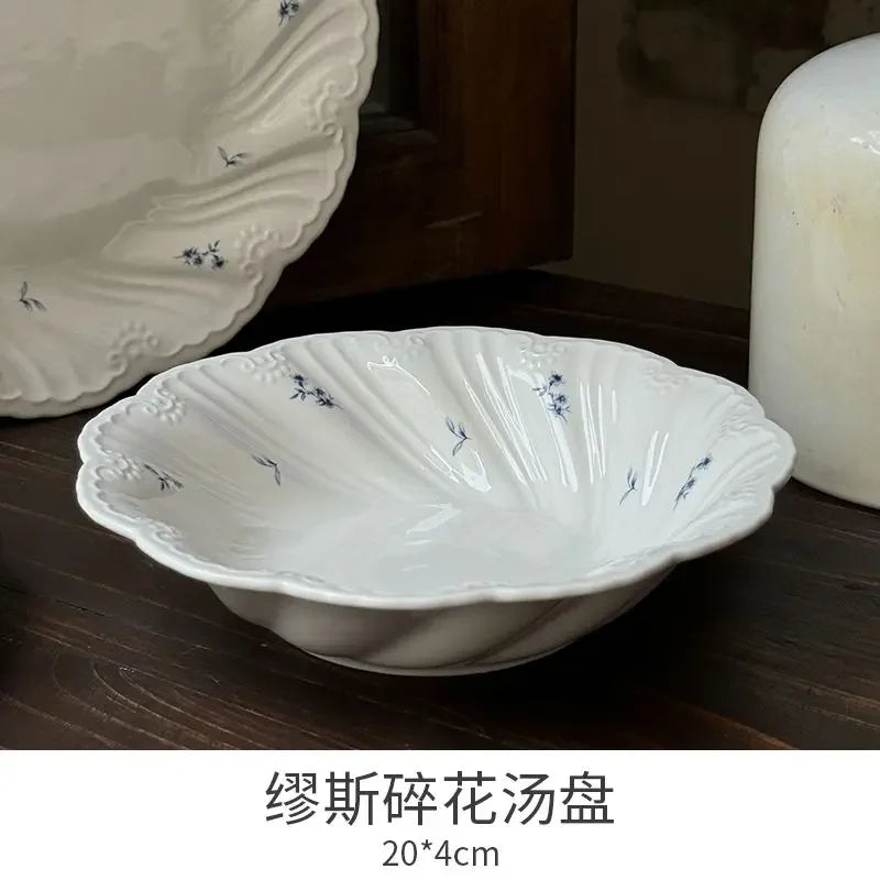 Ceramic Floral Bowl Dish Set Oval Plate New French Medieval High-end Cup Dish Set