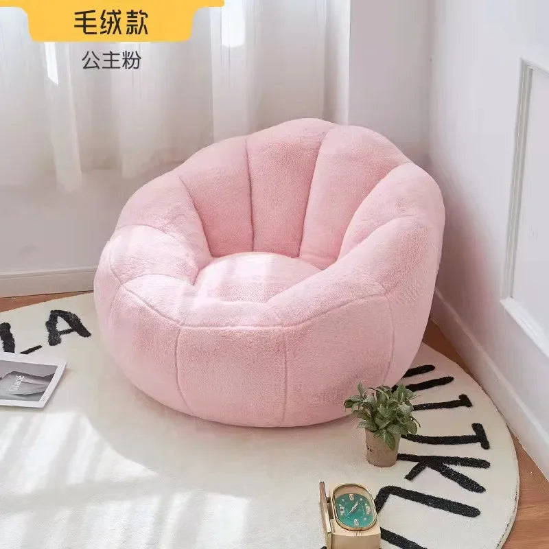Kawai Curved Bean Bag Sofa Pink Lazy Exterior Sitting Bean Bag Sofas Comfortable Reclining Furniture