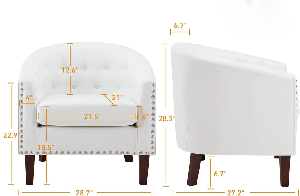 Comfy Accent Barrel Chairs Set of 2, Faux Leather Club Armchair