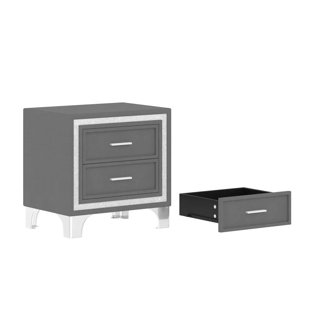 Three -Piece Upholstered Platform Bed Set with LED Lights and Nightstands Pink Velvet Foam-Filled Elegance & Ambiance Easy