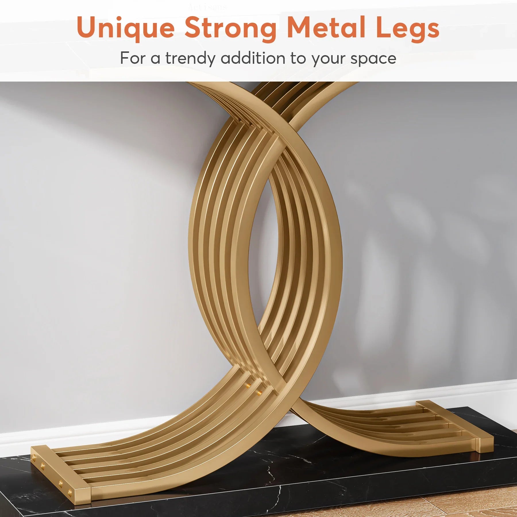 Tribesigns Gold Entryway Table, Modern 39-Inch Console Faux Marble Narrow Wood Sofa with Geometric Metal Legs