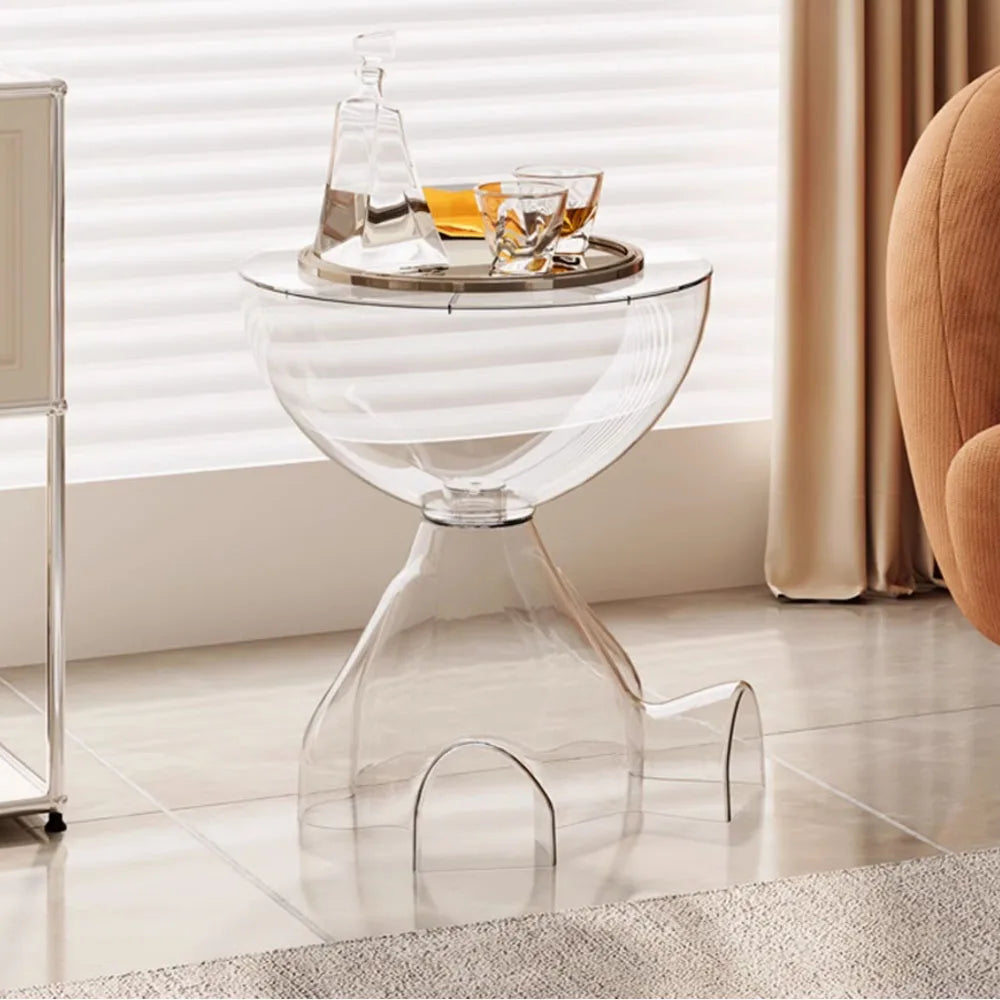 Transparent Advanced Small flat head coffee table cream style, home living room sofa side table table, round side table
