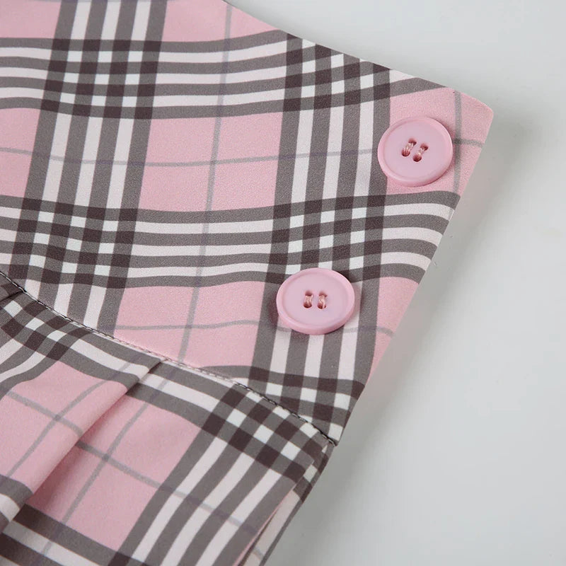 Cute  Preppy Style Chic Plaid Skirt - Buttons Cute Pleated Bottoms for Women Fashion Kawaii Mini Skirts