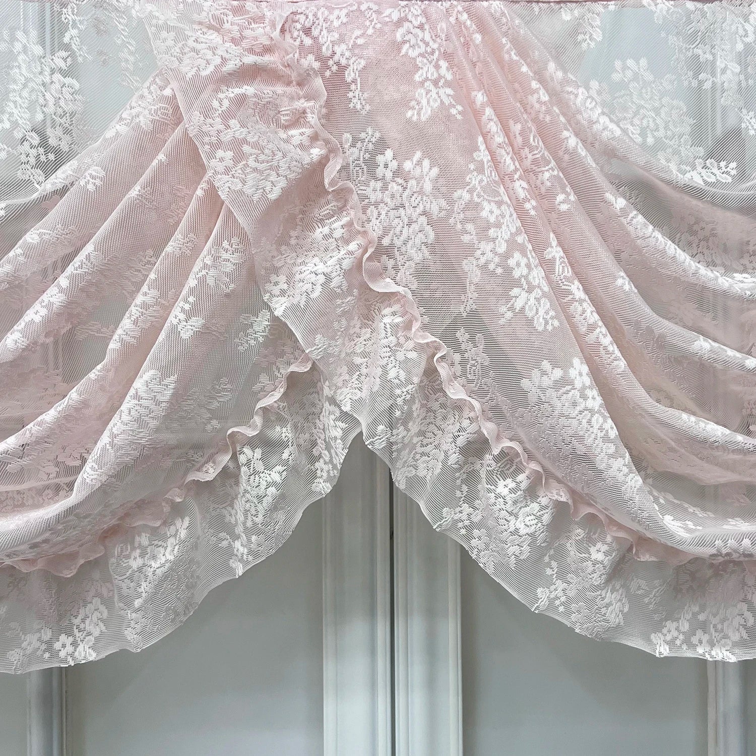 Pink Flower Ripple Curtain Head for Living Room Sheer Lace Valance Girls Princess Home Decoration