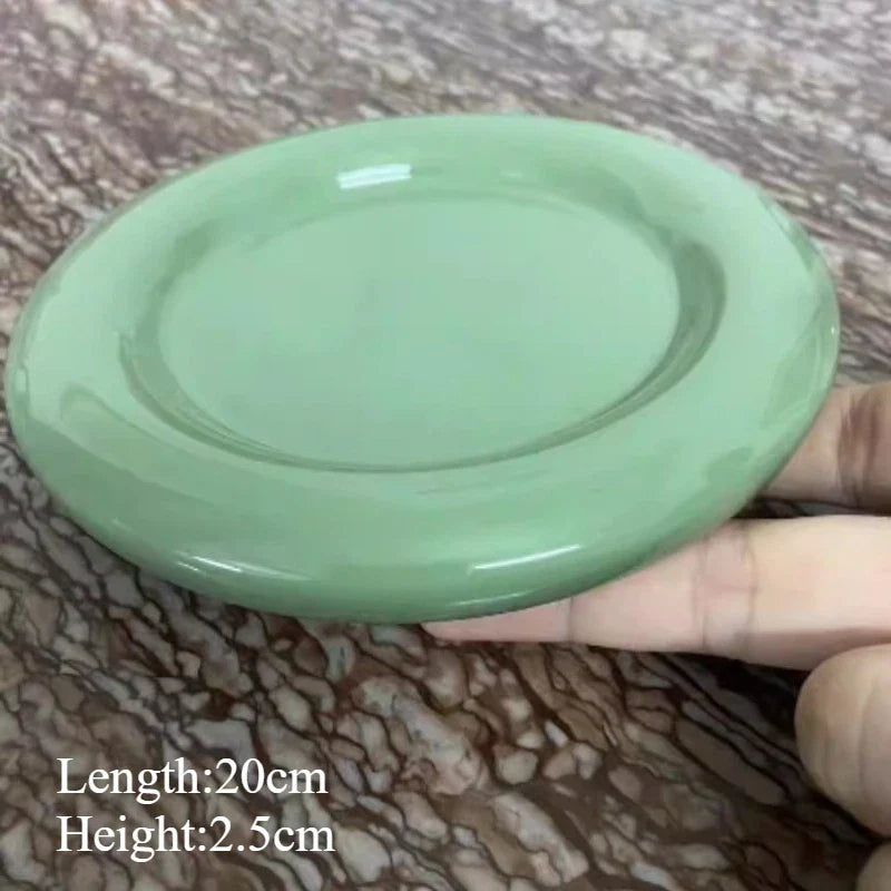 Round Ceramic Food Plate High-end Pure Color Desser Plate
