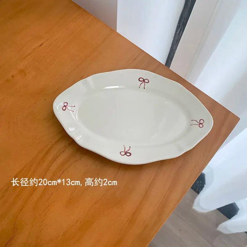 Vintage Red Bow Plate Deep Plate Underglaze Colored Ceramic Tableware Dishes