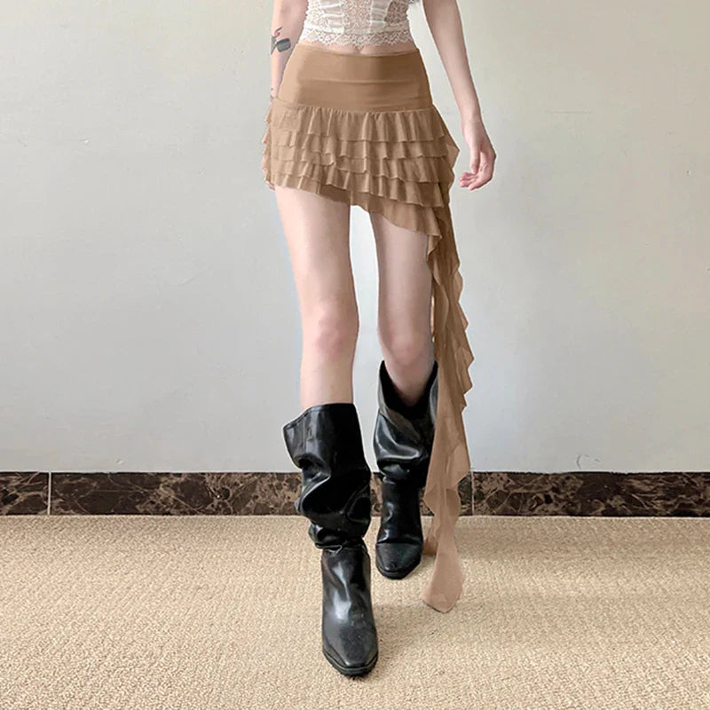 Coquette Low Waist Tassel Micro Skirts Multi-layers Sexy Pleated Skirt