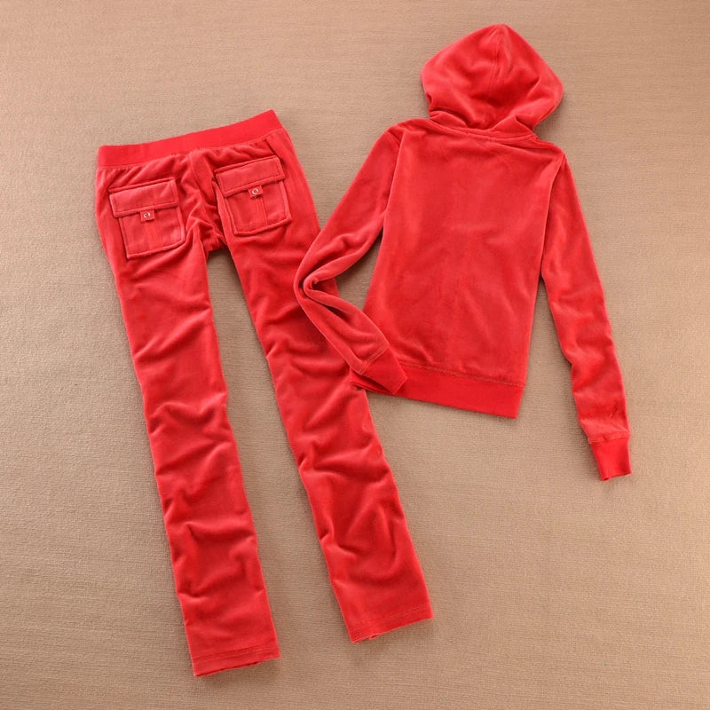 Solid Color Velvet Tracksuit For Women Two Piece Spring Women's Sweatshirt and Trousers Set