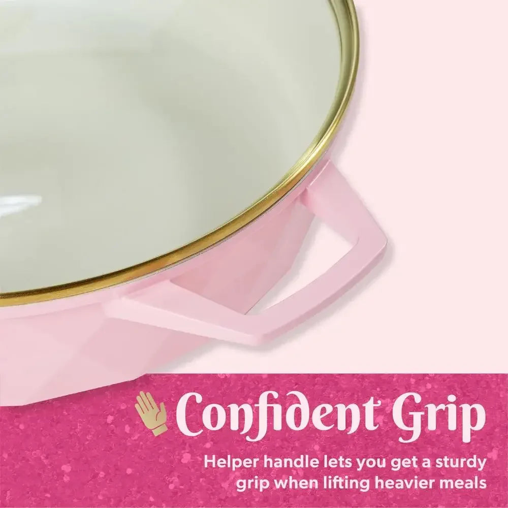 Nonstick 4 Quart Pink Jumbo Cooker Diamond Design Healthy Ceramic Cooking Dishwasher Safe