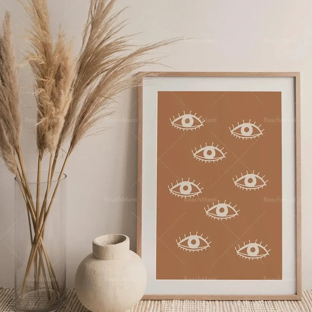 Traditional Evil Eye Flowers Pink Wall Art  MidCentury Modern Boho Decor Minimalist Digital Print Printable Canvas Painting