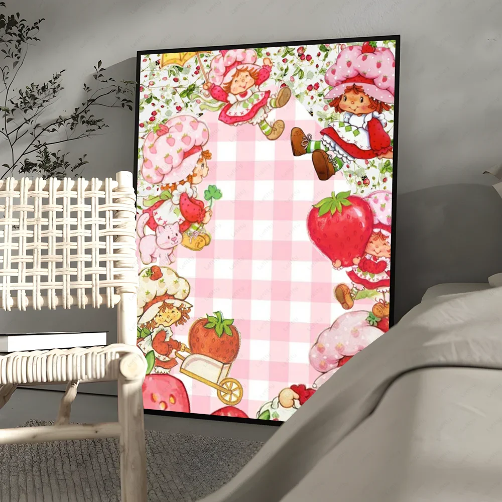 Cartoon Strawberry Shortcake Poster Cute Pink Room Decor Printing Home Decoration Waterproof Bathroom Room BedRoom Posters