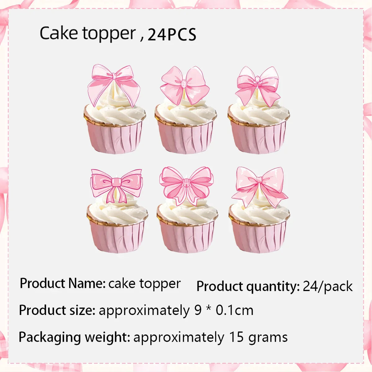 Pink Bow Paper Baking Cups Cupcake Wrappers Bow Cupcake Toppers