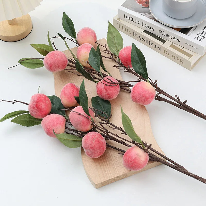 Fake Peach Tree Branches Artificial Fruit Faux Arrangement Decor Spring