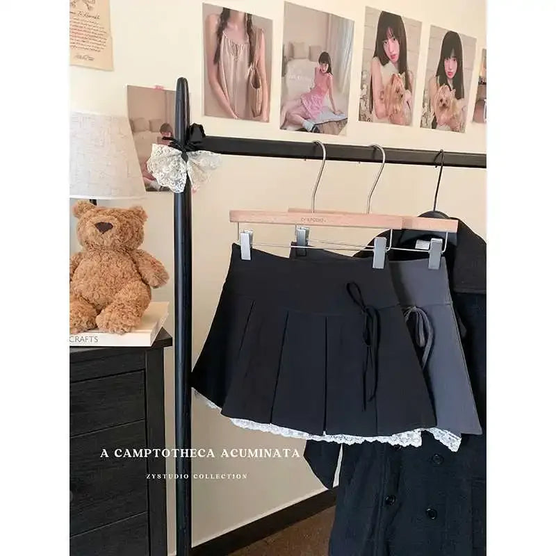 Plus Size Plus Size Women's Korean College Style Skirt with Butterfly Knot Lace Splicing A- Line Mini Skirt Half-length Skirt