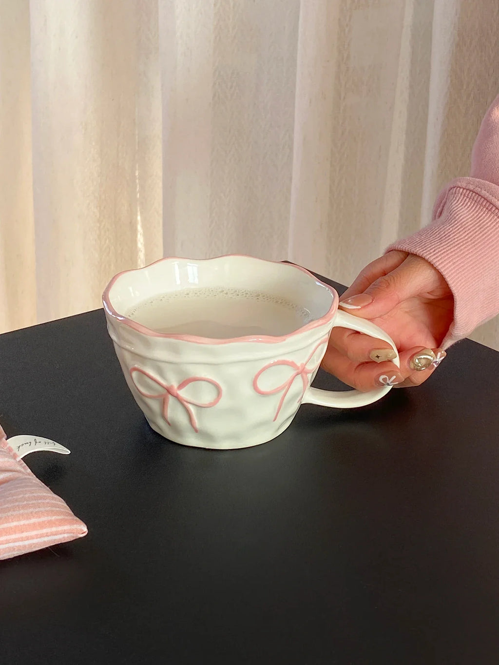 Ceramic Bow Mug, Exquisite and Simple Bow Large Capacity Couple Cup