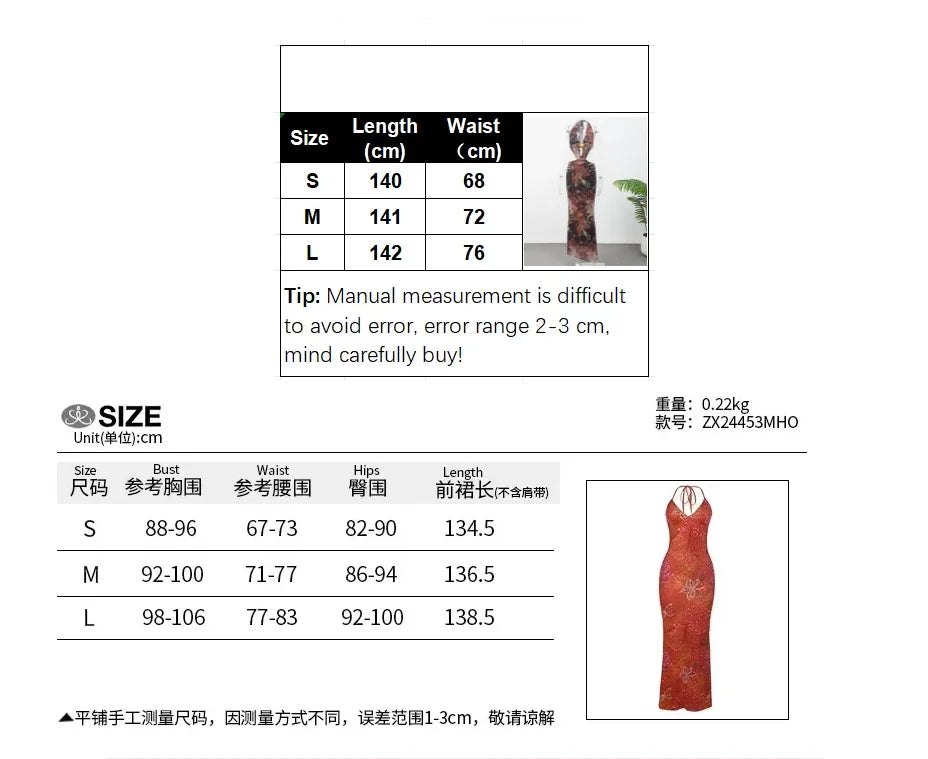 Women Sexy Printed Chic Sleeveless Hollow Out Halter Bodycon Mini Dress Ladies