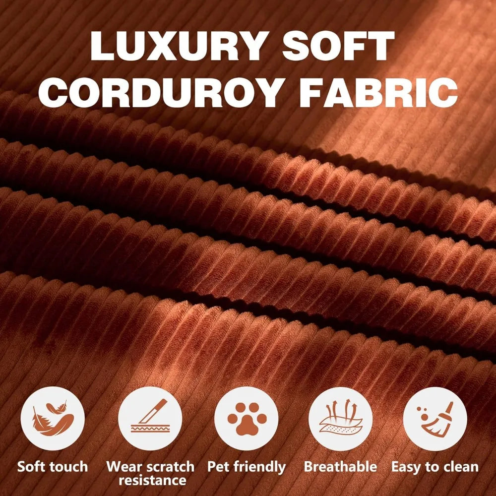 Convertible Sofa Bed - Compression Sofa with Corduroy Fabric - with Armrests and Backrest - Modular Sectional for Living R