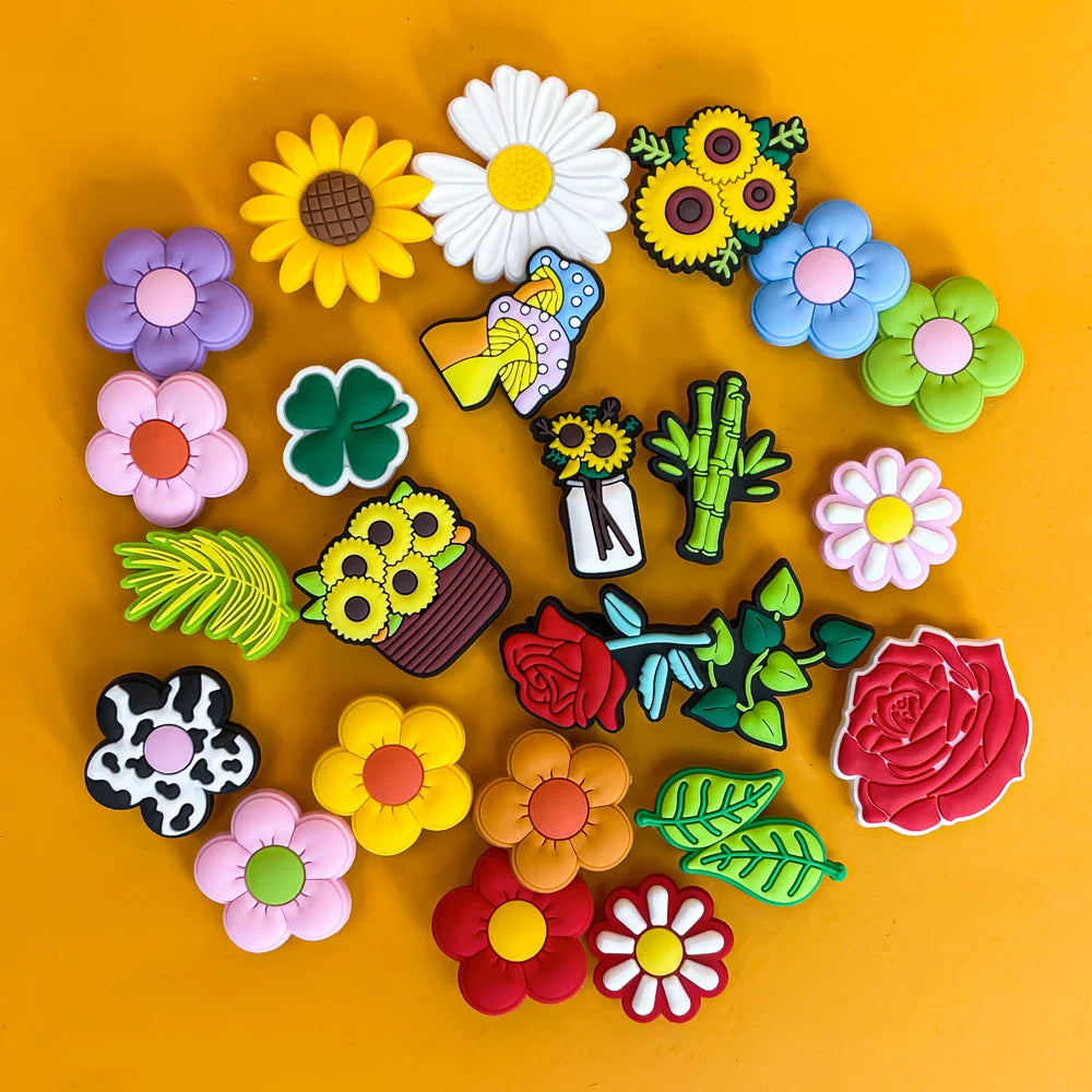 Plants Clog Charms Sunflower Mushroom Shoe Decoration Accessories Rosa Flower Shoe Charms Bamboo clips Jeans shoe buckle 1PCS