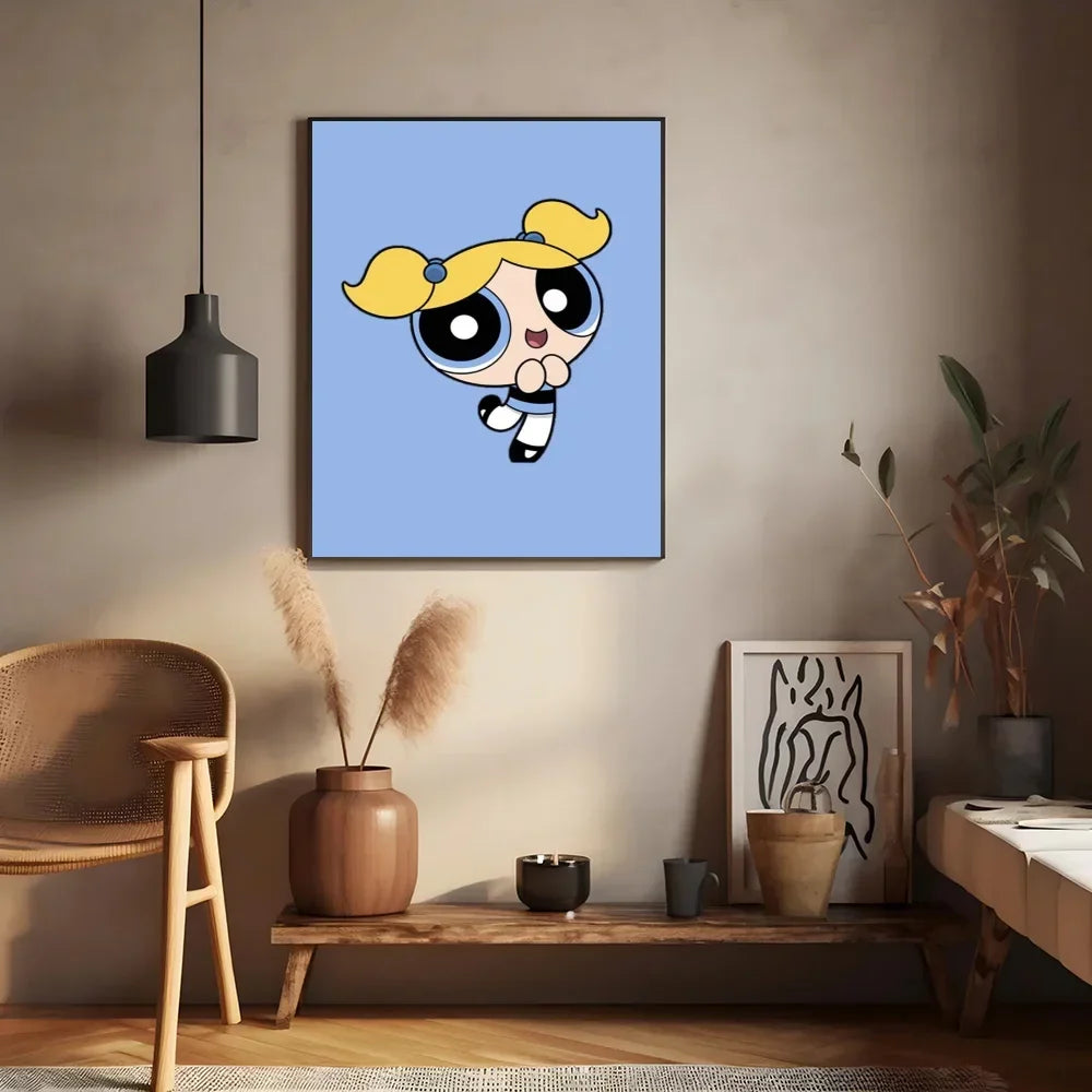 Cartoon P-Powerpuff Girls Poster Self-adhesive Art Waterproof Paper Sticker Wall Decoration