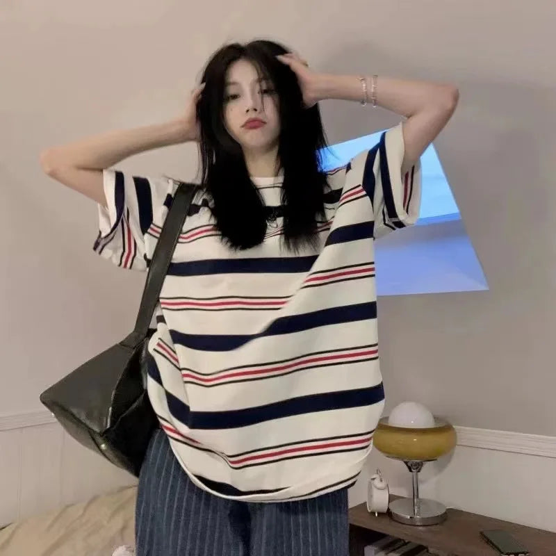 Y2K Fashion Women's Short Sleeve T-shirt Casual Style Matching High Street Couple Short Sleeve T Shirt Style Plus Size Top
