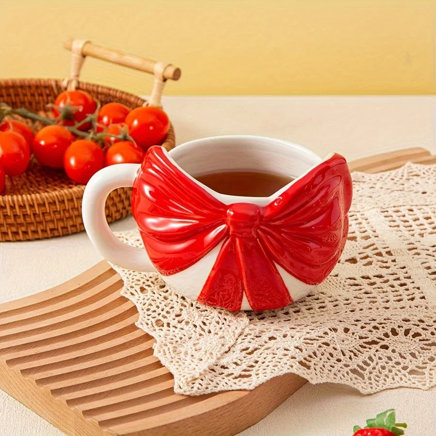 Ceramic Red Hand-painted Cute Bow Mug