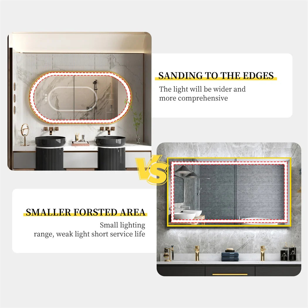 Luxury Oval Led Illuminated Bathroom Mirror Gold Aluminum Frame with Demister Pad