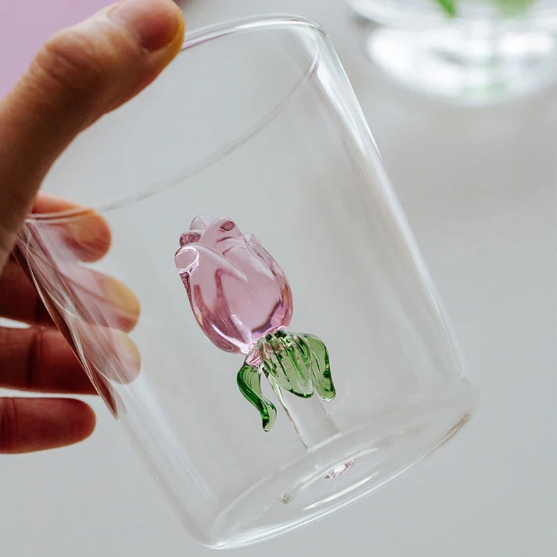 Cute Creative 3D Glass Cups Transparent Mugs With Handle