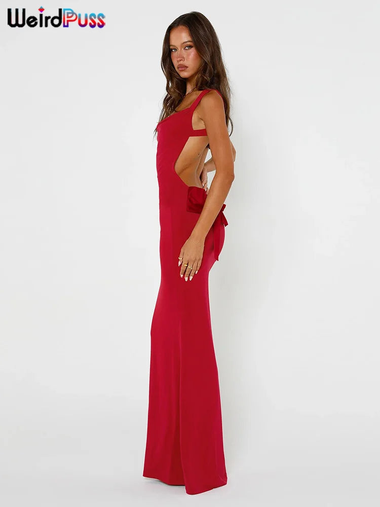 Sleeveless Sexy Backless Bow Lace Up Slim Bodycon Dress