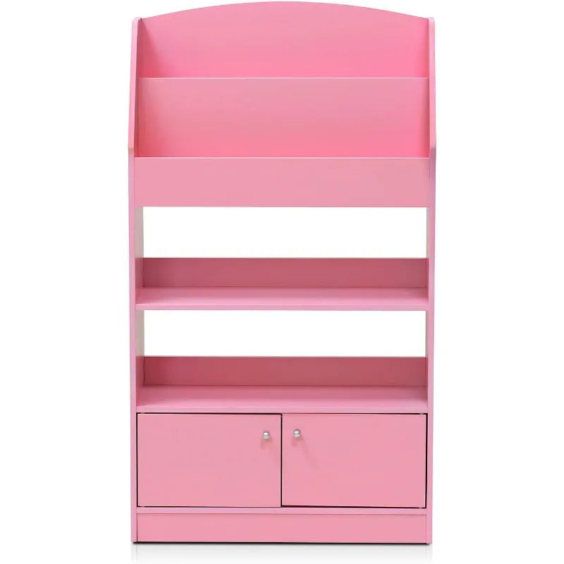 Lova Magazine/Bookshelf with Storage Cabinet, Pink, 9.45D x 24.57W x 43.31H in