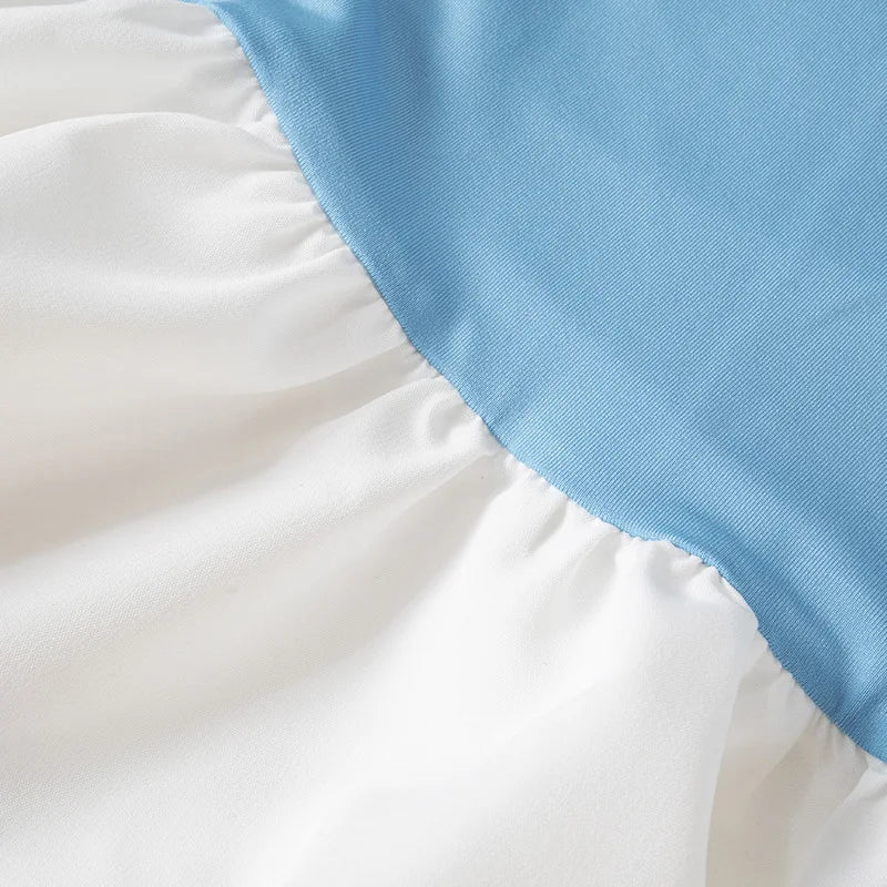 Contrast Color Mini Folds Dress For Women Strapless Sexy Slim Sleeveless Ruched Splice Y2K Beach Female Club Party Dress