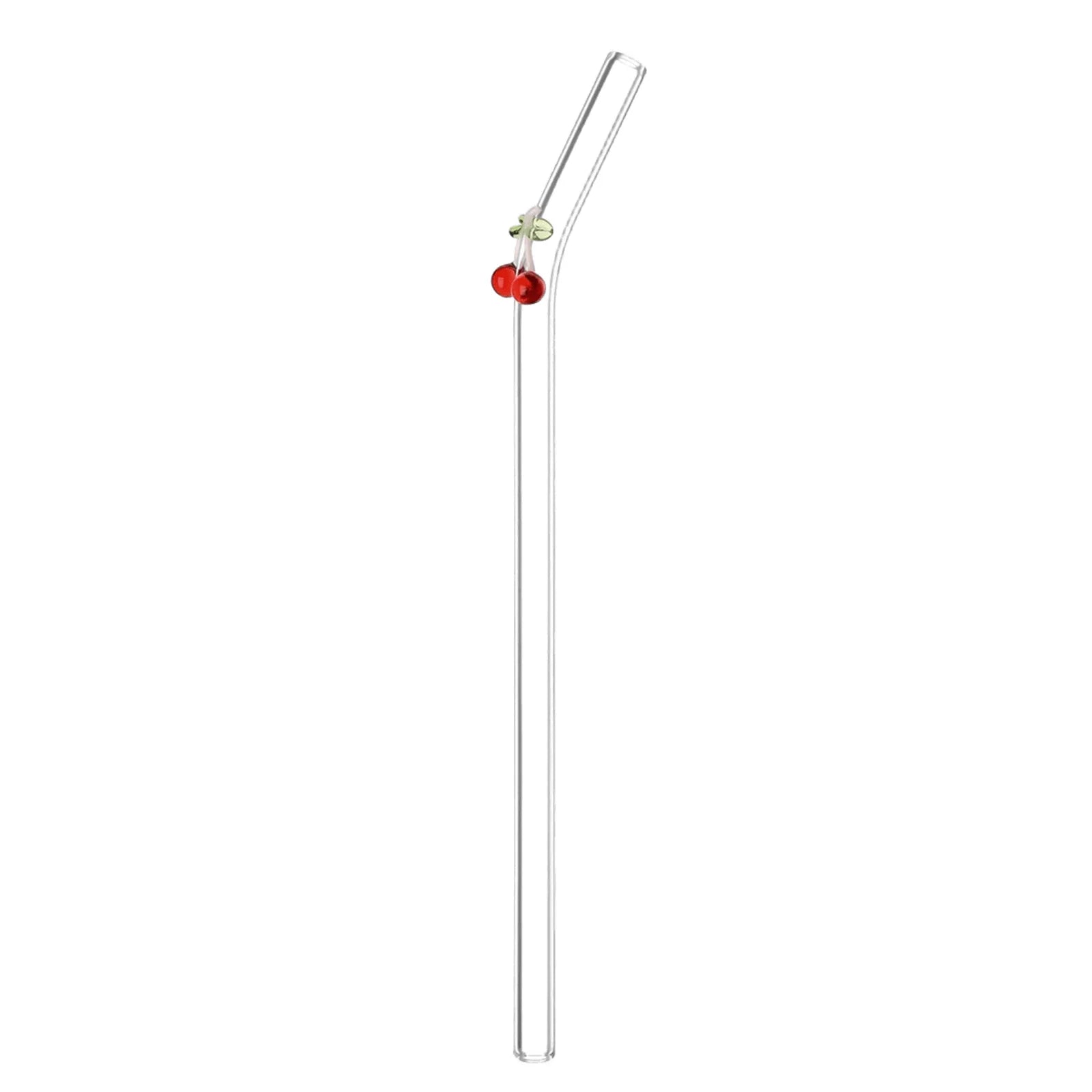 Cherry Design Reusable Straws Clear Glass Straws Colorful with 1 Cleaning Brush