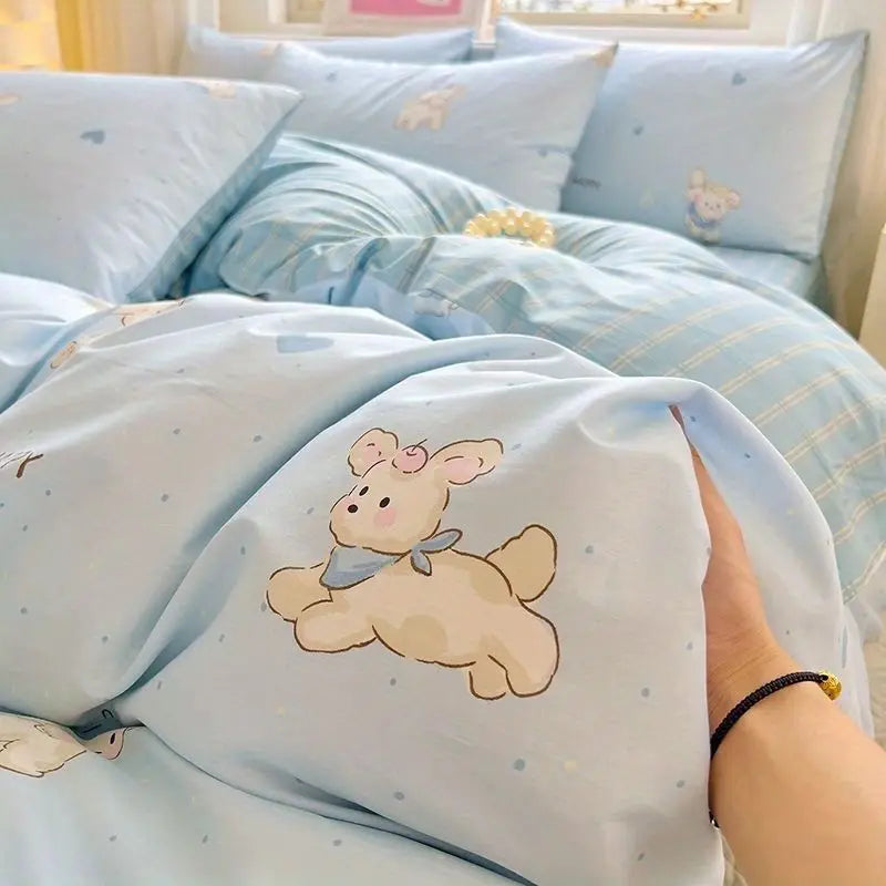 Cute Cartoon Bedding Set New No Filler Ins Soft Duvet Cover Flat Sheet Pillowcases Comforter Cover