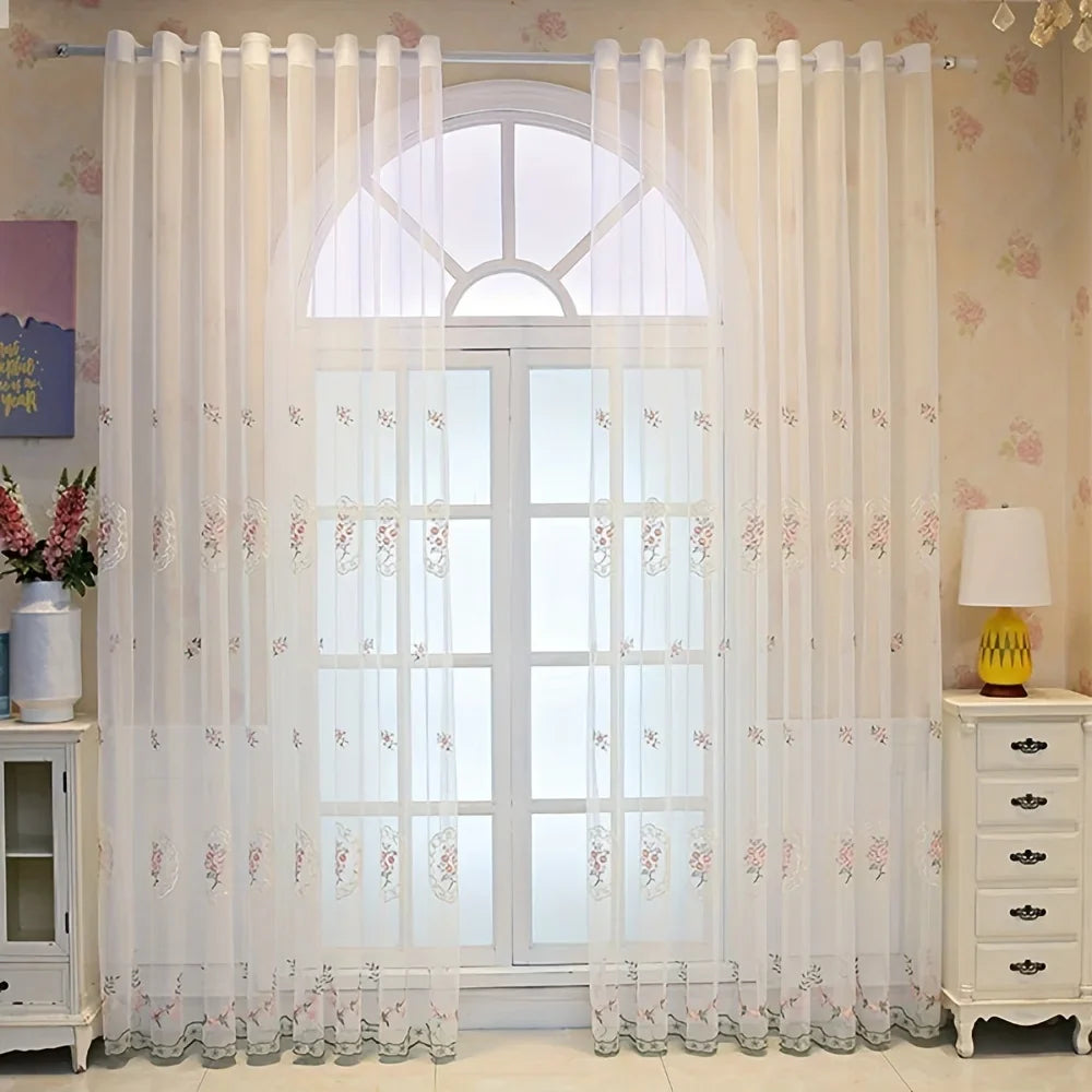Pink Lace Sheer Curtains Embroidered Window Treatment Pastoral Curtain Drapes Floral Voile Romantic Tulle Curtain