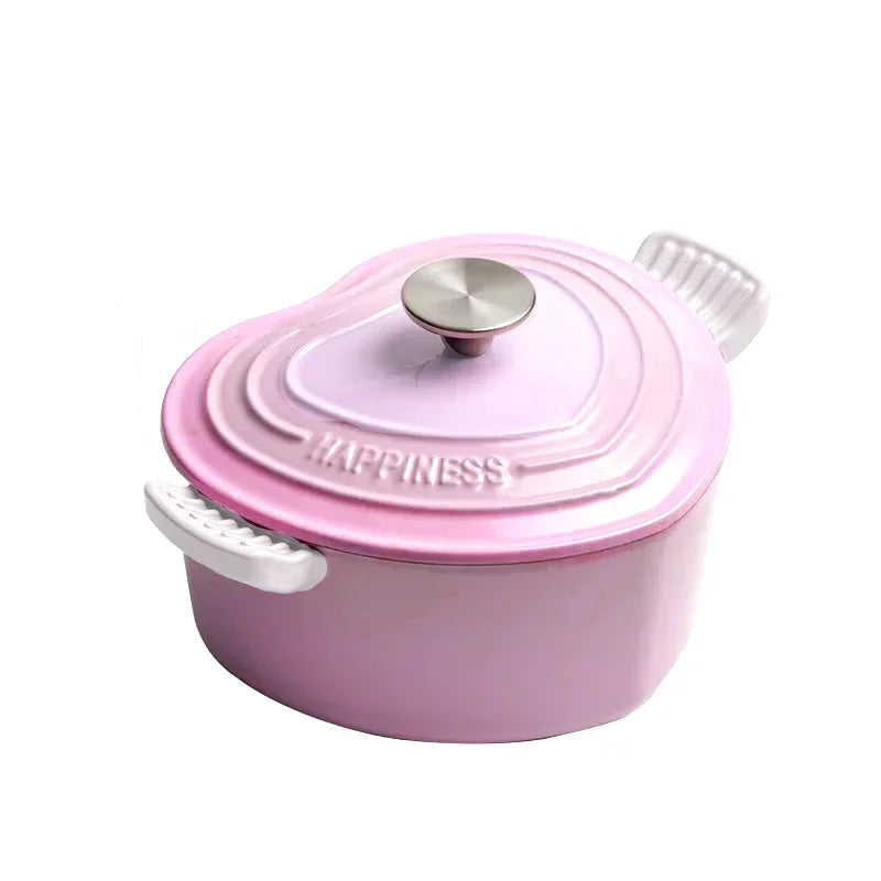 Pink Saucepan Enamel Pot Non-Stick Pot Heart-shaped Cookware Cast Iron Pot Kitchen Accessories Cooking Tools