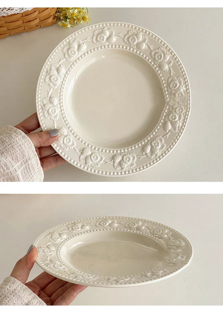 Round Porcelain Dinnerware Dessert Cake Afternoon Tea Fruit Plates