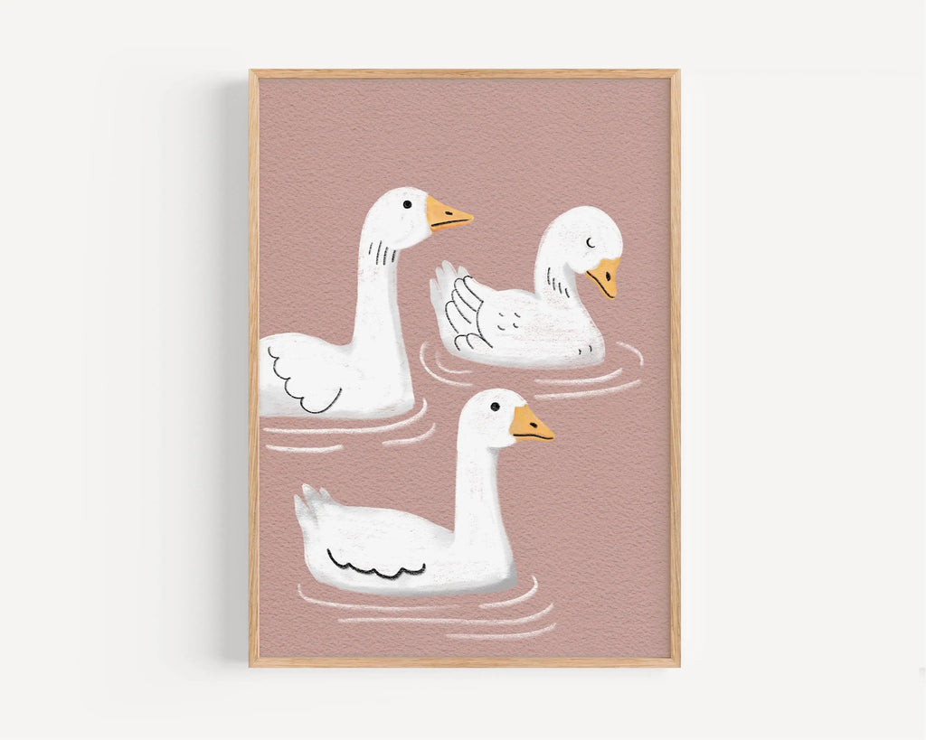 Set of 6 Cartoon Animals Powder Pink Goose Poster Print Wall Art Pictures Canvas Painting Living Room Bedroom Home Decor