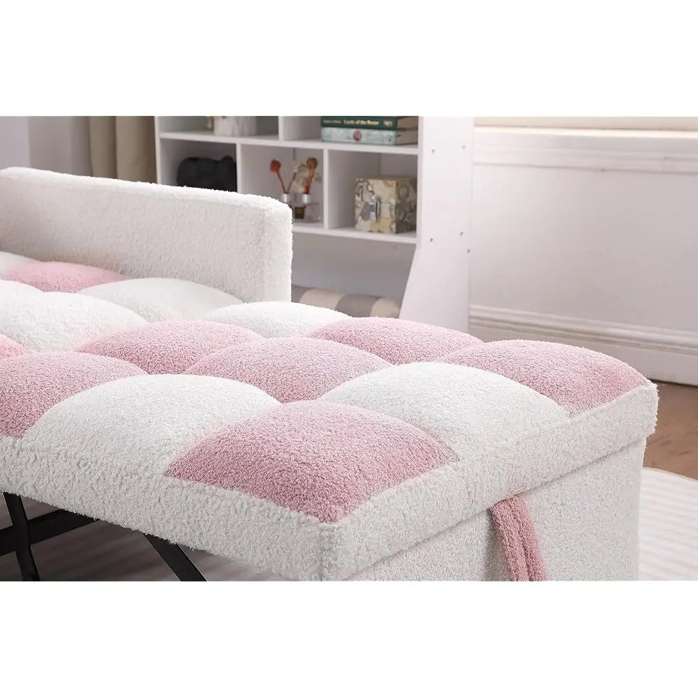 Pink Convertible Sleeper Chair, 3-In-1 Sleeper Chair Pull-Out Bed For Small Space, Soft Teddy Fabric, Sturdy Metal Frame