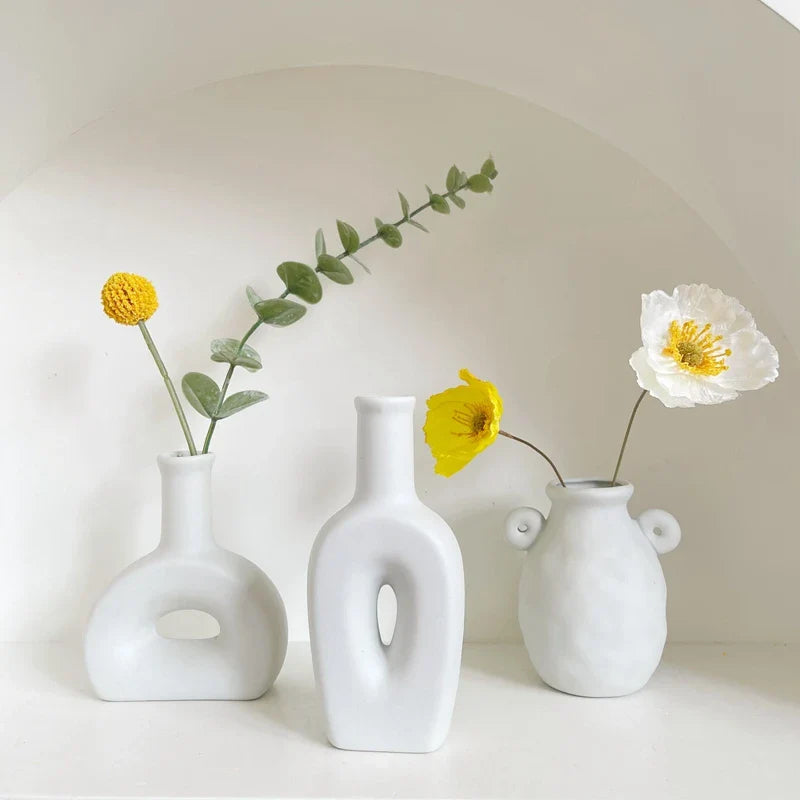 Ceramic Vase White Flower Pot Nordic Decorative Vase Dry Flower Vases for Home