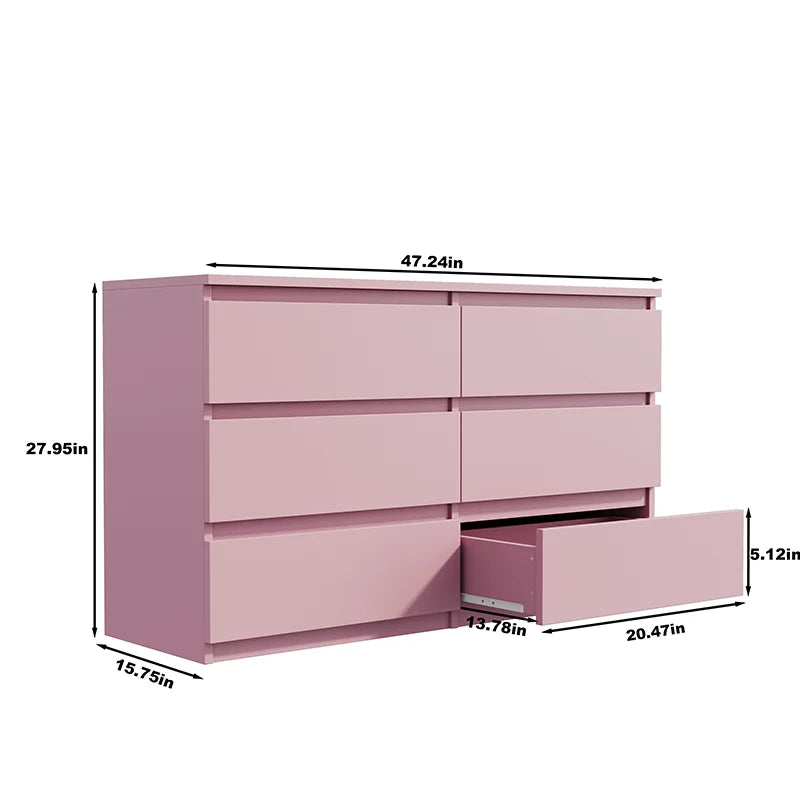 Pink Modern 6-Drawer Chest of Drawers - Dressers Table for Bedroom or Guest Room Storage is made with engineered wood