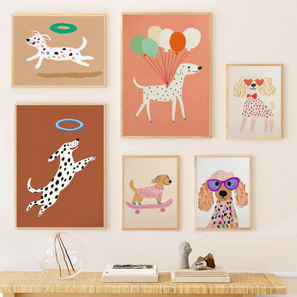 Cool Poodle Wall Art Cute Dog with Sunglasses Rabbit Colorful Kids Room Decor Modern Nursery Art Party Animal Illustration