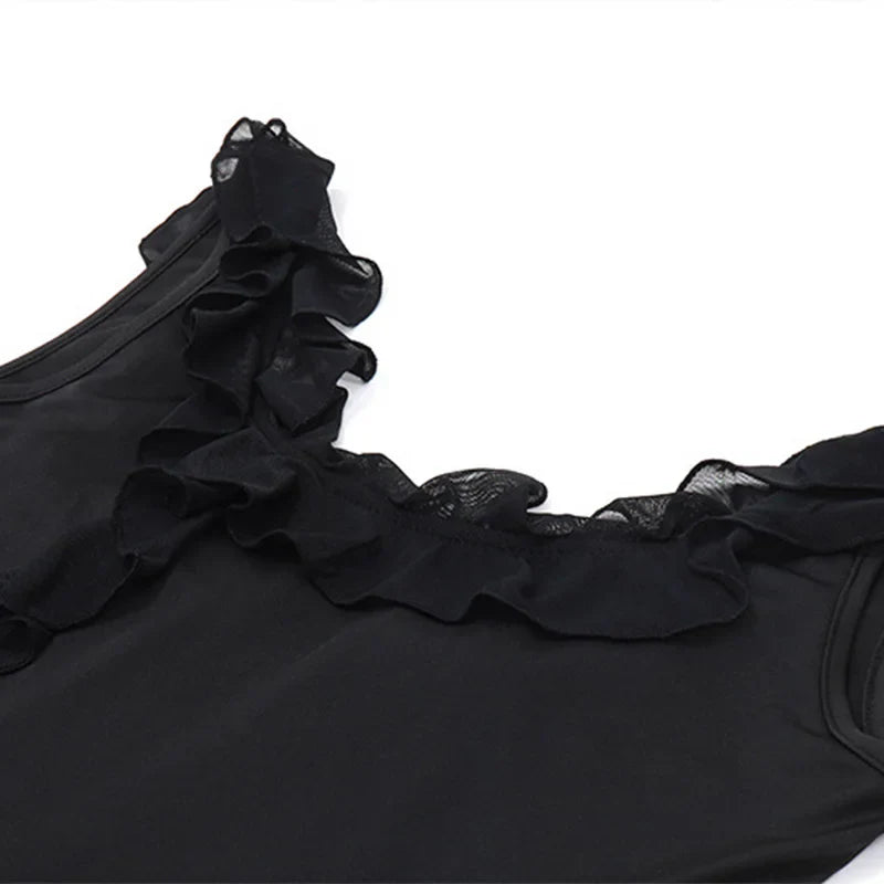 Fashion O-neck Sleeveless Tank Top Sexy Ruffles Backless Irregular Crop Tops  Summer Casual Streetwear Women Camis