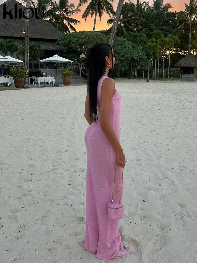 Knit Midi Pink Sweet Tanks Slim Dress