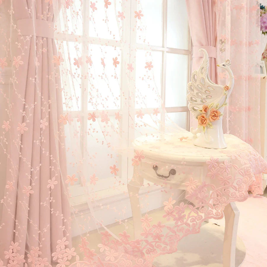 Embroidery Flowers Lace Curtains