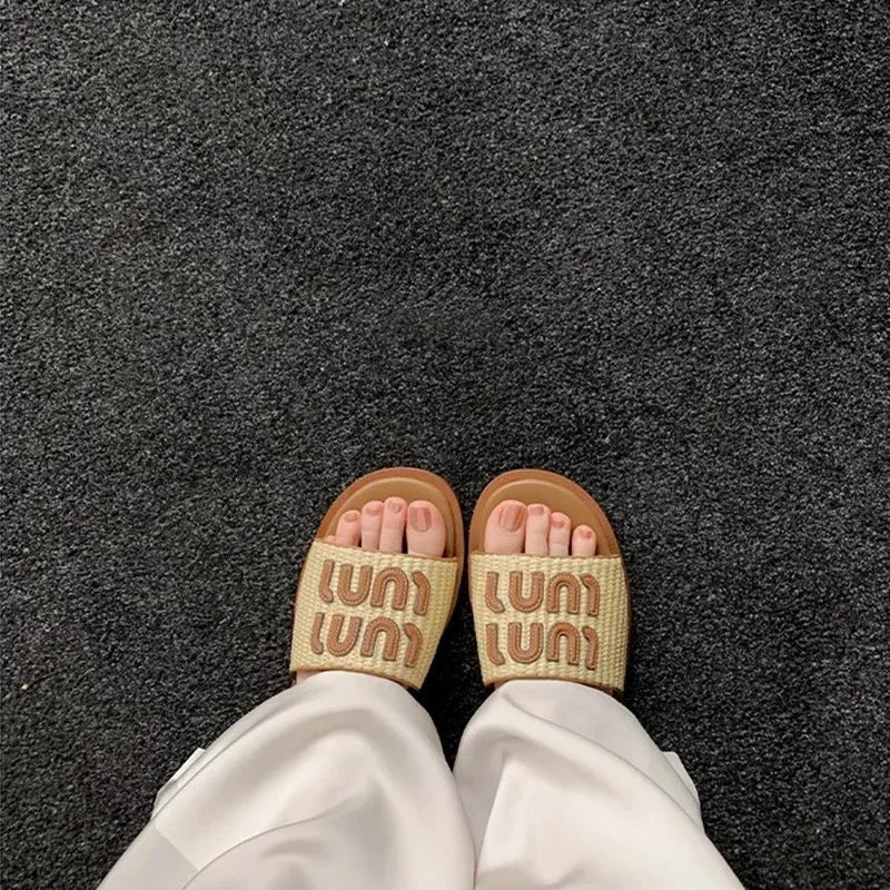 Vintage Woven Women's Sandals Fashion Letter Woven Flat Slippers