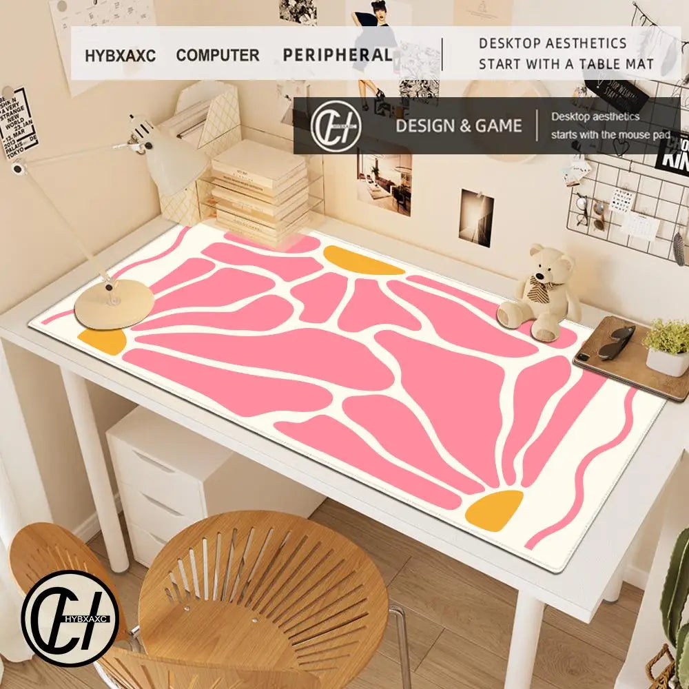 Large Computer Mouse Pad Pink Abstract Flower Office Desk Mat Game Player Desktop Accessories Keyboard Protection Pad
