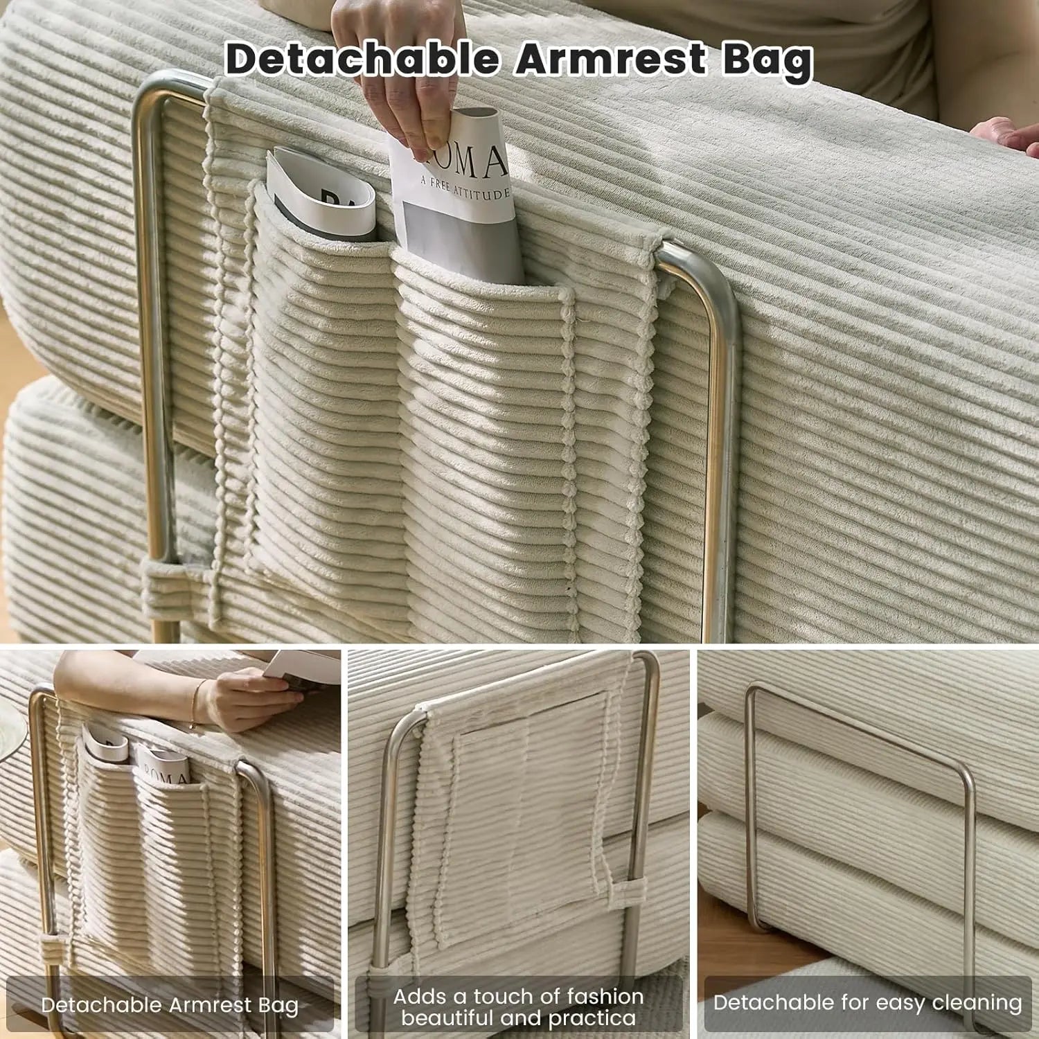 Combination Modular Sofa Living Room Folding Sofa Bed Convertable Corduroy Couch Floor Sleeper 4-in-1 Comfy Foldable Lazy