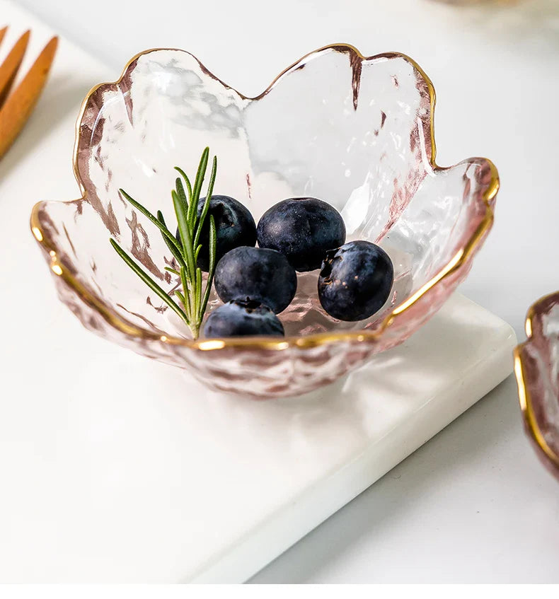 Cherry Blossom Sauce Dishes Small Glass Dish Sauce Bowl Nodic Gold Inlay Ice Cream Small Dinner Plates Kitchen Supplies 3pcs
