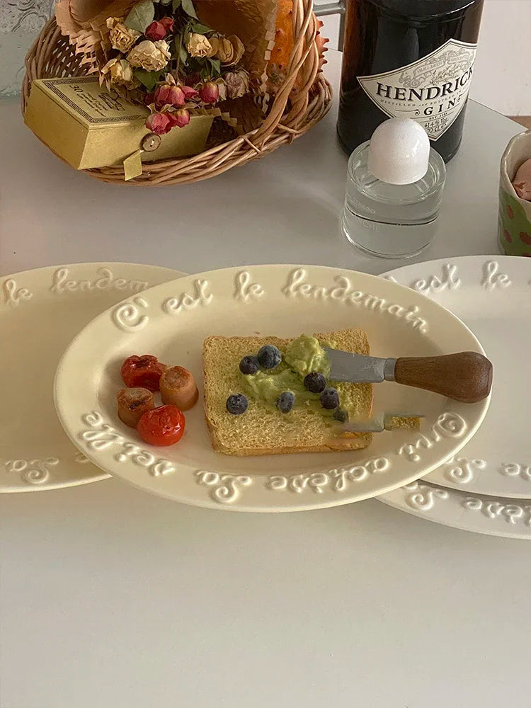 Ceramic Dessert Plate with Letter, Fruit Salad Plates, Afternoon Tea Cake Dishes